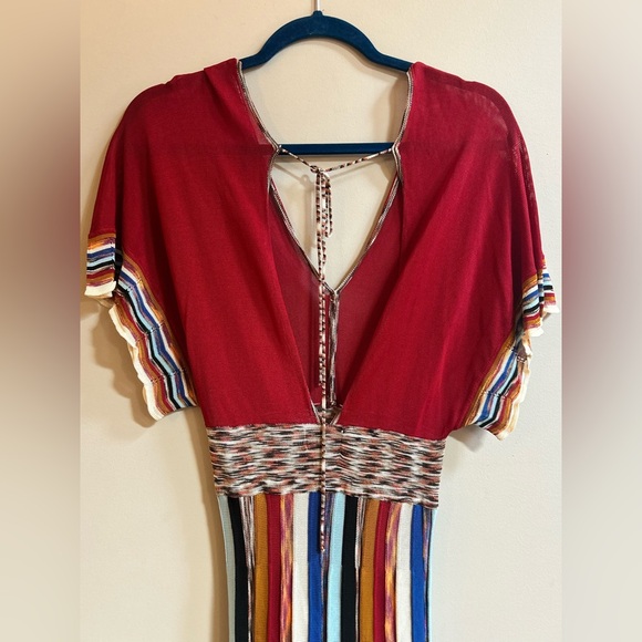 Ottod’Ame Italy Multicolored Knit Viscose V-Neck Tie Back Long Boho Dress - Picture 16 of 16